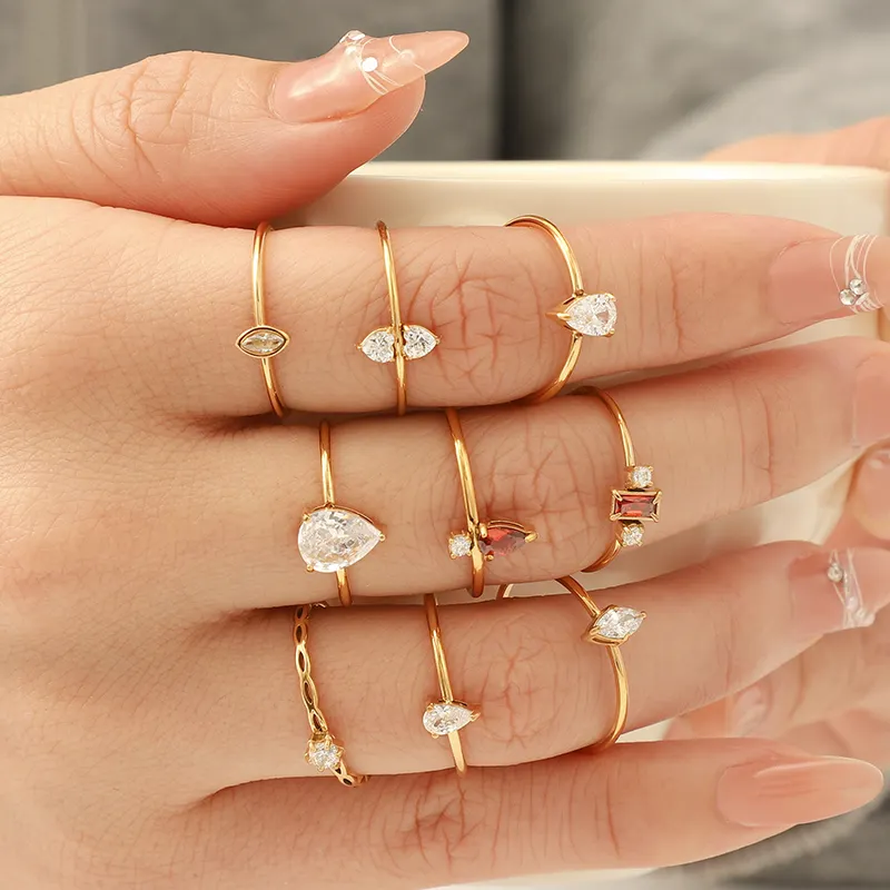 18K Gold-Plated Zircon Eternity Ring – Dainty, Non-Tarnish Stackable Band in Stainless Steel